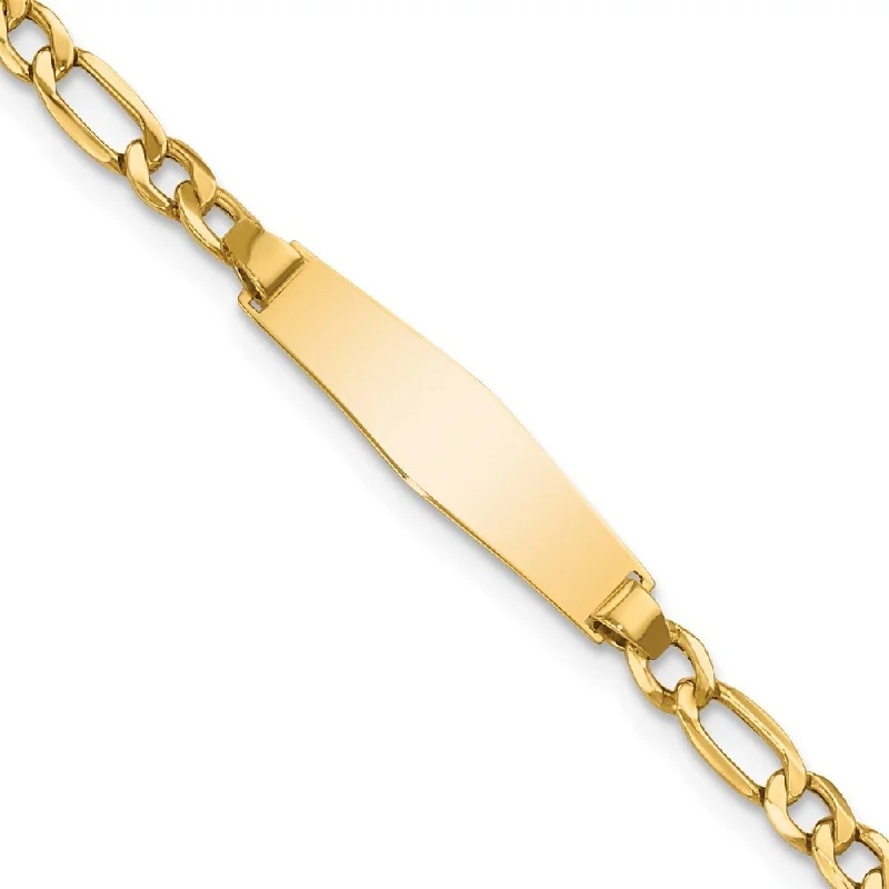 Women’s silver charm bracelets-14k Yellow Gold 5.8mm Semi-Solid Soft Diamond Shape Figaro Link ID Bracelet, 6"