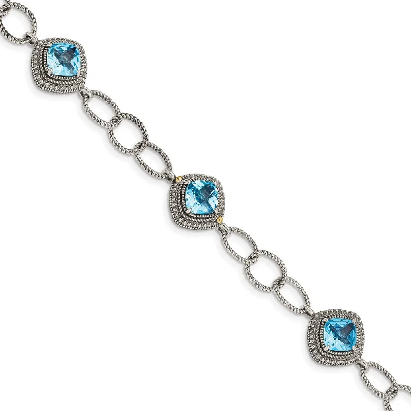 Women’s luxury bangles-Sterling Silver w/ 14K Accent Light Swiss Blue Topaz 7.5in Bracelet-WBC-QTC1603