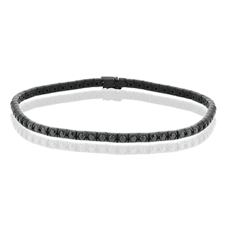 Women’s silver bangles-This striking bracelet glitters darkly with 3.30 ctw of black diamonds set into 14k black-rhodiumed gold.