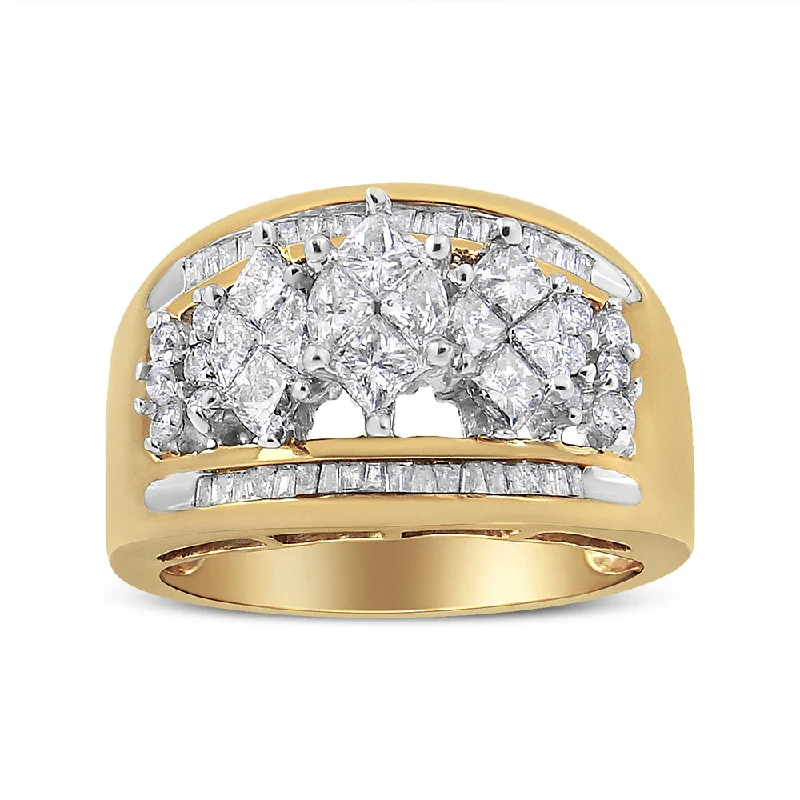 Women’s bridal engagement rings-10K Yellow and White Gold 1 1/2 Cttw Pear Shaped 3 Stone Style Diamond Ring Band