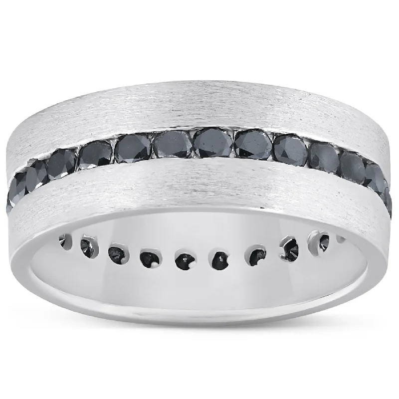 Women’s two-tone rings-1 1/10ct Black Diamond 8mm Mens Eternity Ring White Gold