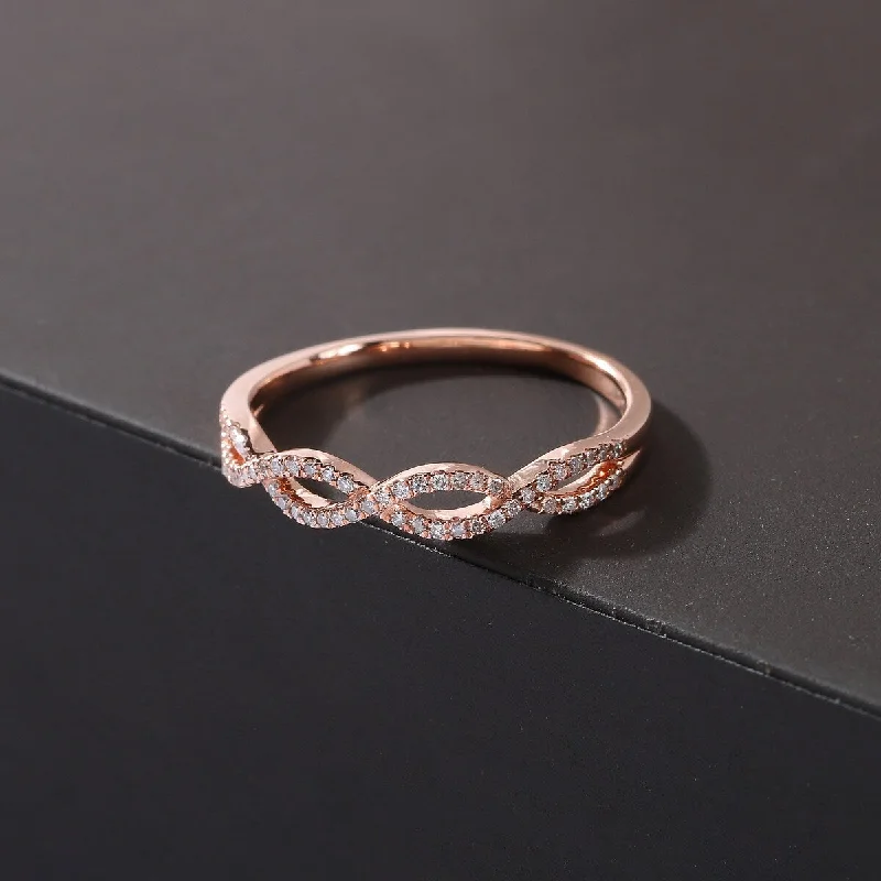 Women’s minimalist rings-De Couer 10k Rose Gold 1/6ct TDW Diamond Criss-Cross Ring - Pink