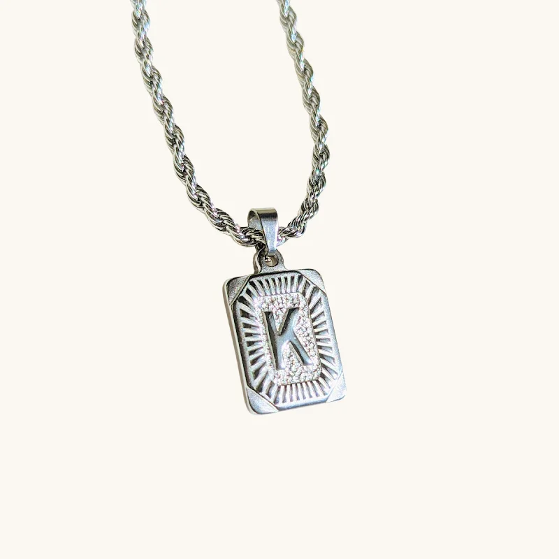 Women’s unique gemstone necklaces-Silver Women's Rope Vintage Initial Necklace