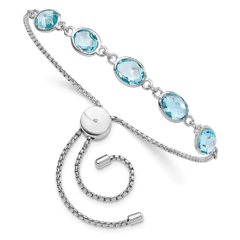 Women’s vintage-inspired bracelets-Sterling Silver Rhodium-plated BlueTopaz & CZ Adjustable Bracelet-WBC-QG6222BT