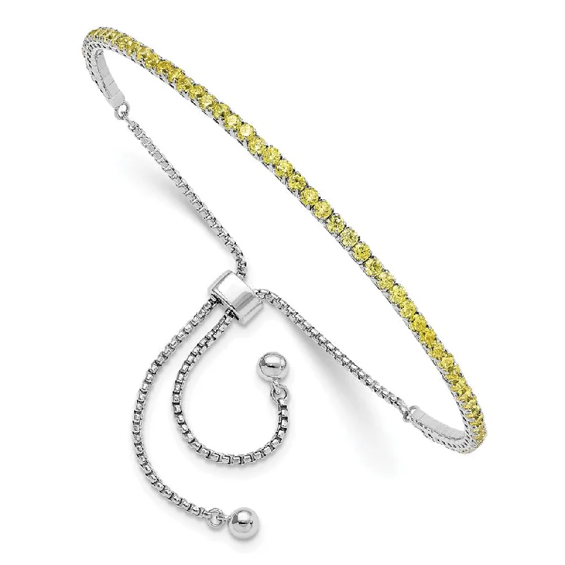 Women’s leather bracelets-Sterling Silver Rhod-Plated November Yellow CZ Adjustable Bracelet-WBC-QG5696NOV