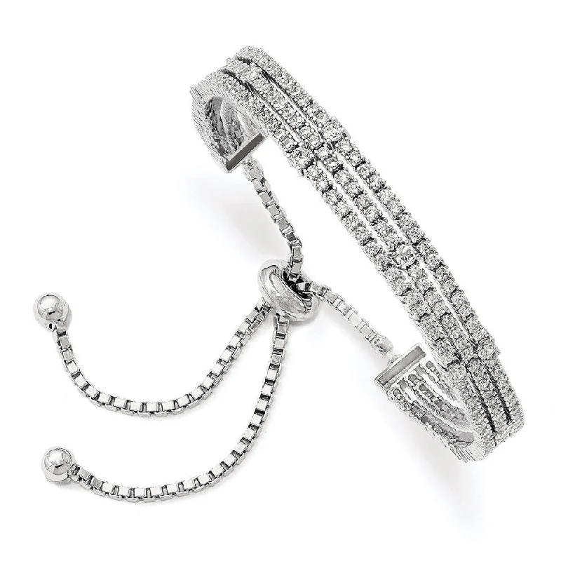 Women’s tennis bracelets-Sterling Silver Rhodium-plated CZ 5-9in Adjustable Bracelet-WBC-QG4168