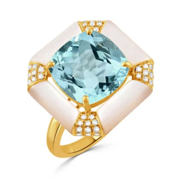 Women’s custom engagement ring designs-18K Yellow Gold Topaz & Diamond Ring