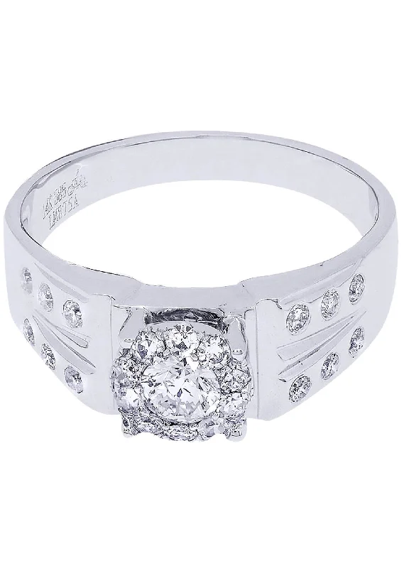 Women’s diamond engagement rings with platinum bands-White Gold Mens Diamond Ring| 0.77 Carats| 6.41 Grams