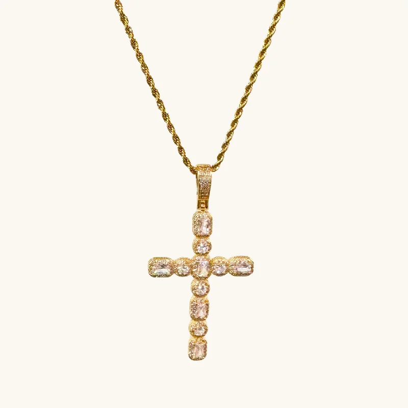 Women’s custom necklaces-Vintage Gold Crystal Cross Necklace