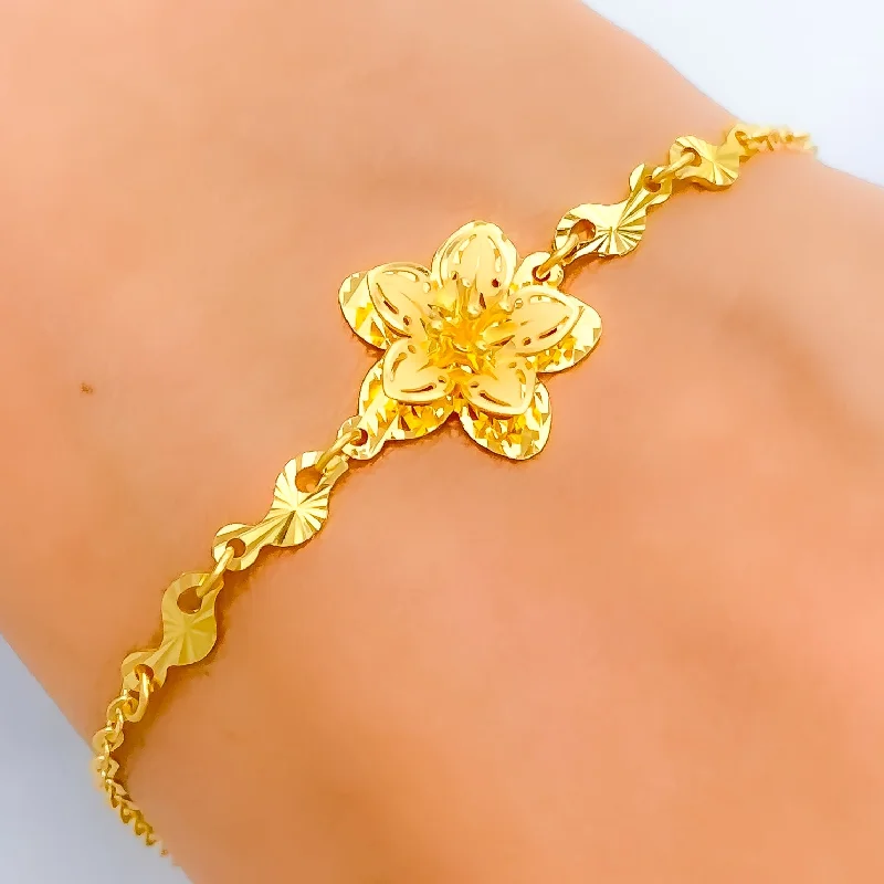 Women’s beaded bracelets-Reflective Cutwork Flower 22k Gold Bracelet