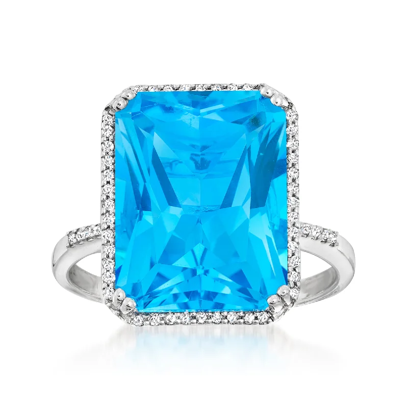 Women’s halo engagement rings with diamonds-Ross-Simons Blue Topaz and . Diamond Ring in 14kt White Gold