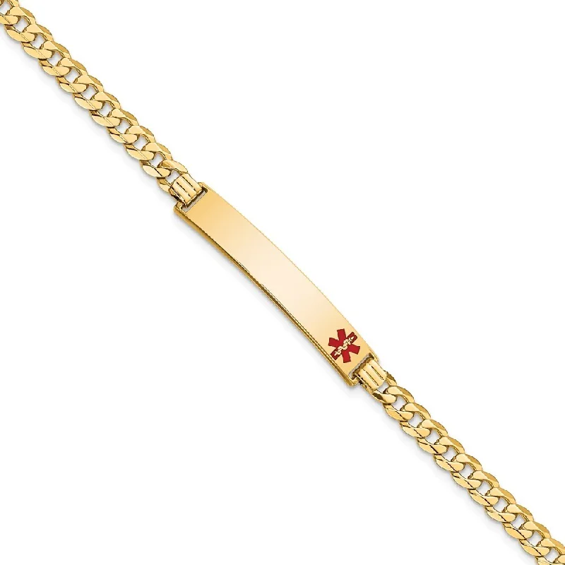 Women’s engraved bracelets-14k Yellow Gold 6.5mm Medical Red Enamel Curb Link ID Bracelet, 7"