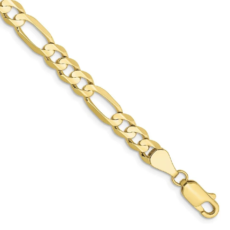 Women’s diamond tennis bracelets-10k Yellow Gold 5.5mm Light Concave Figaro Chain Bracelet, 7"