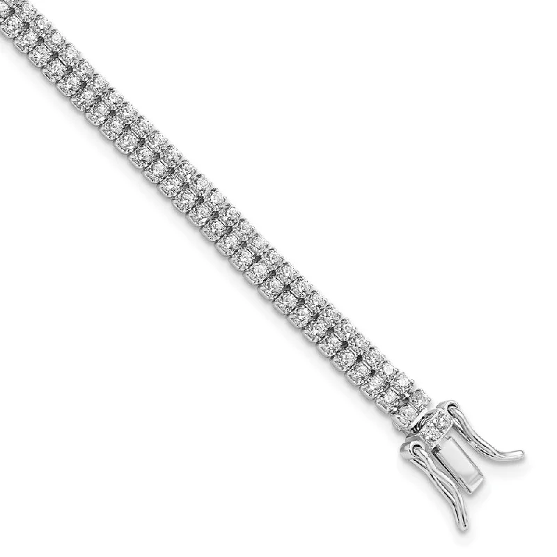 Women’s rhinestone bracelets-Sterling Silver Rhodium-plated 2-Row CZ Tennis Bracelet-WBC-QG5902-7.5