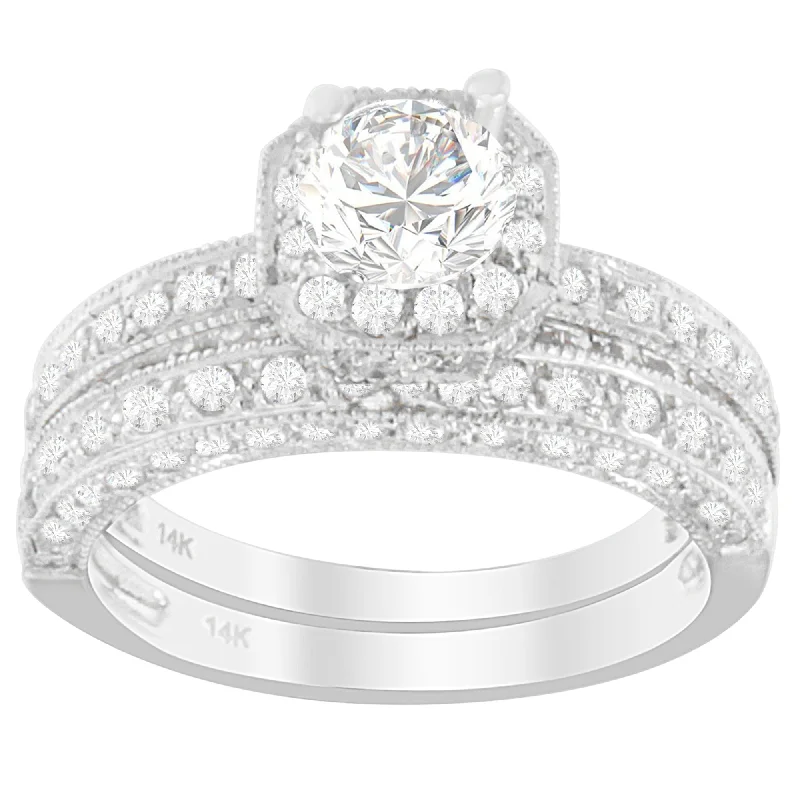 Women’s diamond band engagement rings-14K White Gold 1 ct. TDW Round Cut Diamond Ring