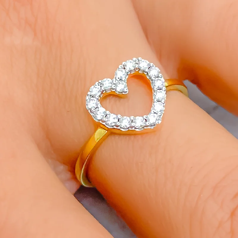 Women’s two-tone engagement rings-Charming Chic Heart 18K Gold + Diamond Ring