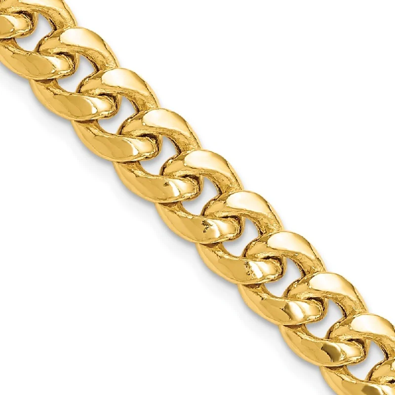 Women’s stretch bracelets-14k Yellow Gold 7.3mm Semi-Solid Miami Cuban Chain Bracelet, 9"