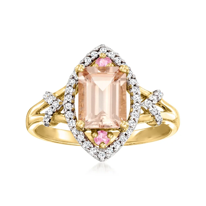 Women’s rose gold band engagement rings-Ross-Simons Morganite and . Diamond Ring With Pink Sapphire Accents in 14kt Yellow Gold