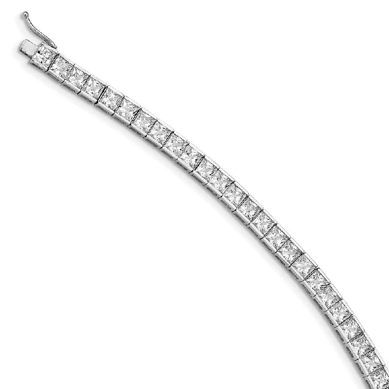 Women’s chunky bracelets-925 Sterling Silver Rhodium Plated Cubic Zirconia Bracelet, 7"