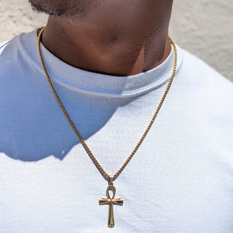 Women’s chic necklaces-Men's Gold Ankh Necklace