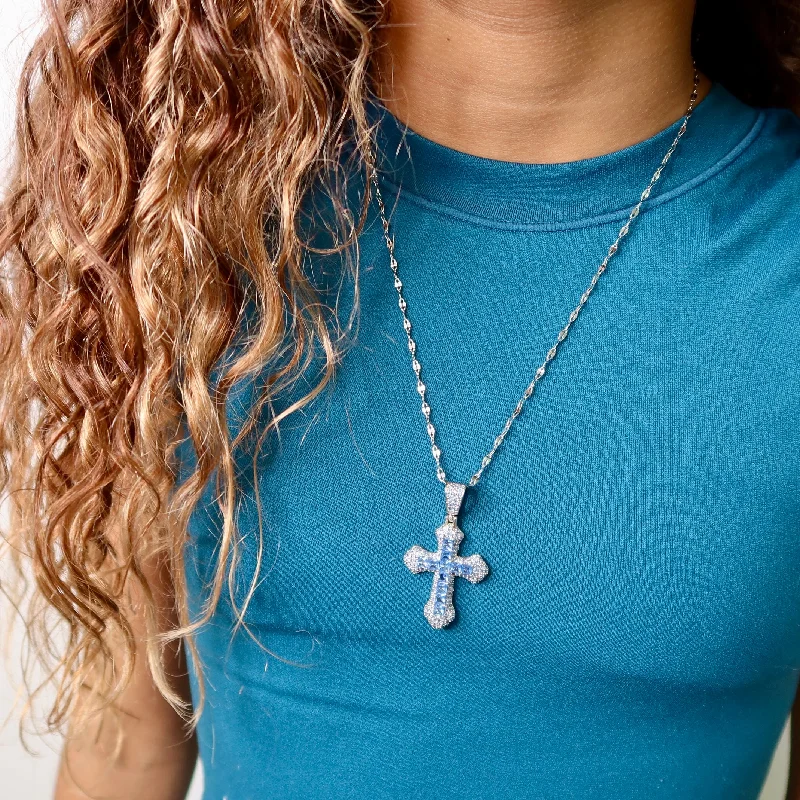 Women’s ruby necklaces-Silver & Blue Cross Necklace