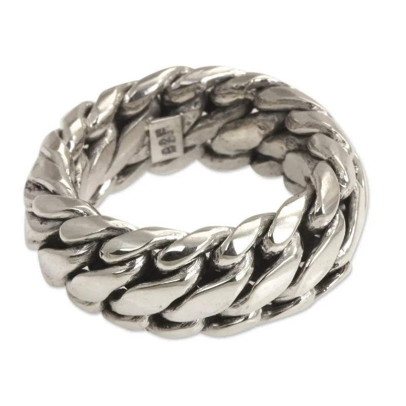 Women’s solitaire rings-NOVICA Handmade Men's Sterling Silver 'Sanca Kembang Python' Ring (Indonesia)