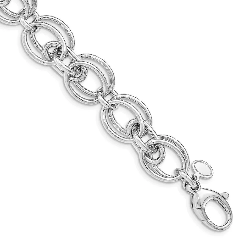 Women’s custom bracelets-Sterling Silver Rhodium Plated Polished Link Bracelet-WBC-QG5000-7.75