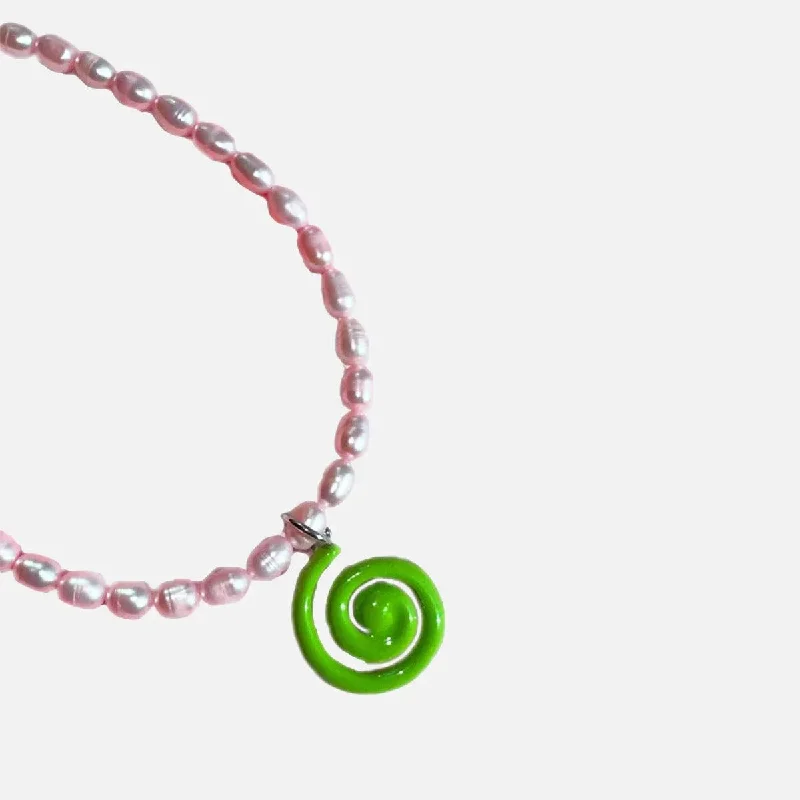 Women’s sparkling necklaces-Super Swirl Pearl Necklace, Matcha