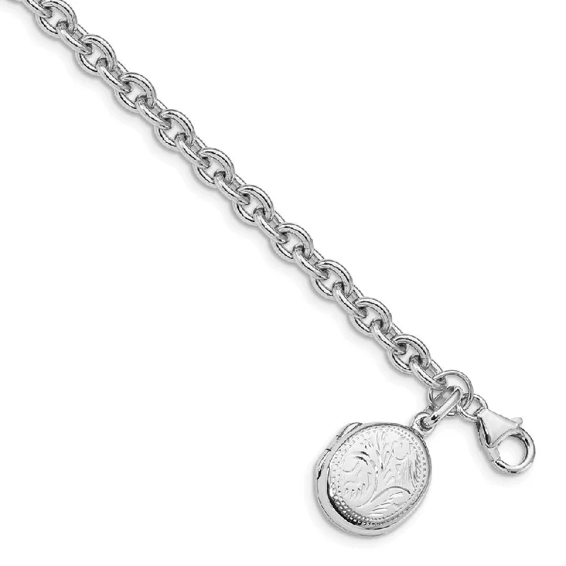 Women’s stackable bangles-Sterling Silver Rhodium-plated Locket Bracelet-WBC-QG4854-7.25