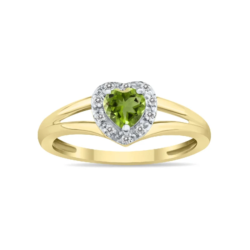 Women’s round cut solitaire engagement rings-Heart Shape Peridot And Diamond Ring In 10K Yellow Gold