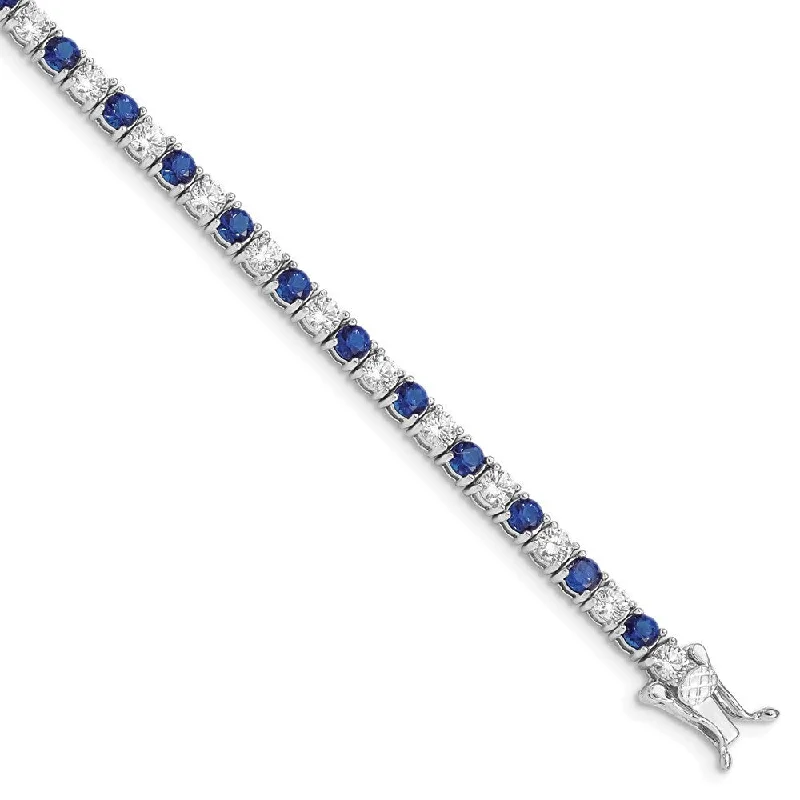 Women’s twisted bangles-925 Sterling Silver Rhodium-plated Blue Glass and Cubic Zirconia Bracelet, 7"