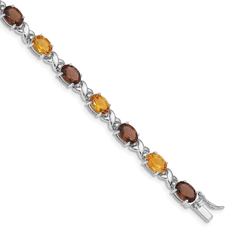 Women’s luxurious gold bracelets-Sterling Silver Rhod-pltd Smoky Quartz/Citrine/Wh.Topaz Bracelet-WBC-QG4931-7.5