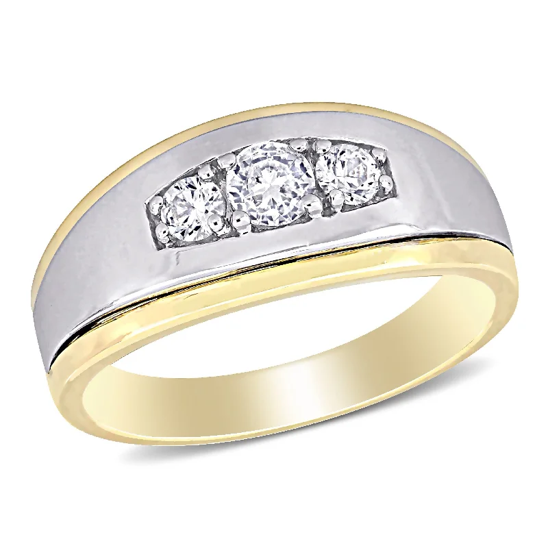 Women’s adjustable band rings-Miadora 5/8 CT TGW Created White Sapphire 3-Stone Mens Ring in 10k White and Yellow Gold