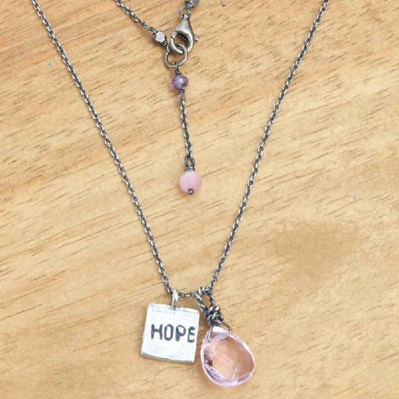 Women’s solitaire rings-Handcrafted Sterling Silver 'Inspiring Hope' Rose Quartz Necklace (Indonesia) - 0.7" L x 0.4" W x 0.2" D