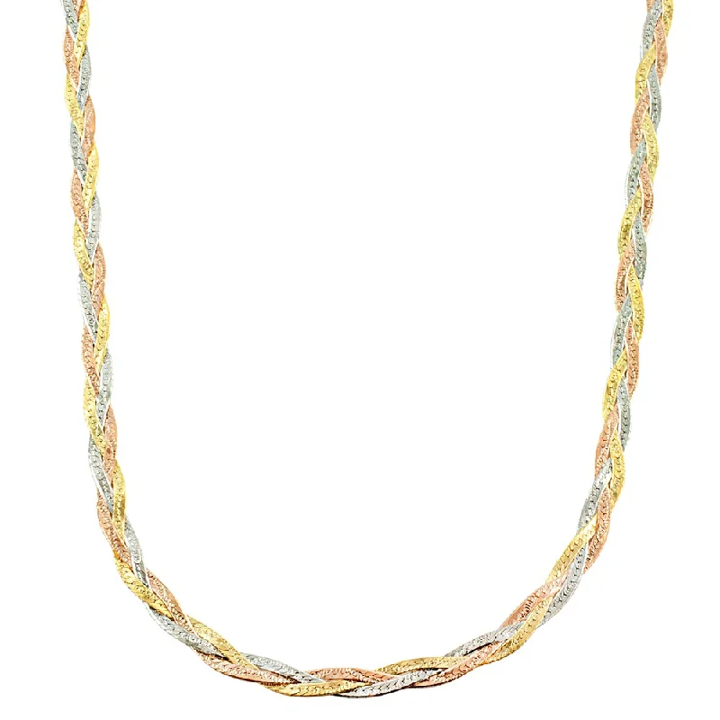 Women’s emerald rings-Fremada 10k Tricolor Gold 3.4-mm Braided Herringbone Necklace (18-inch)