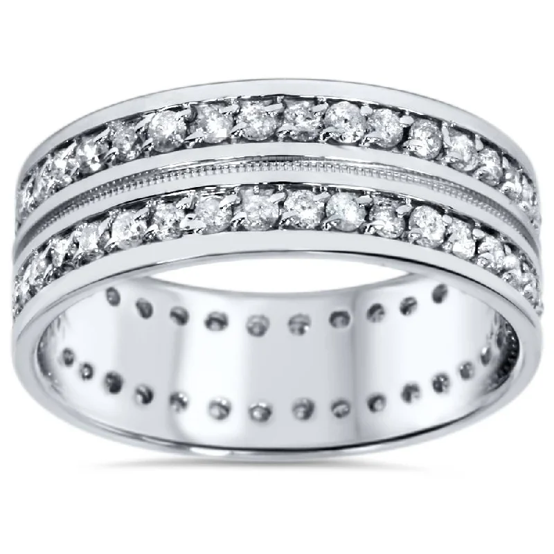 Women’s platinum rings-1 1/2ct Mens Diamond Eternity Ring Milgrain Accent White Gold