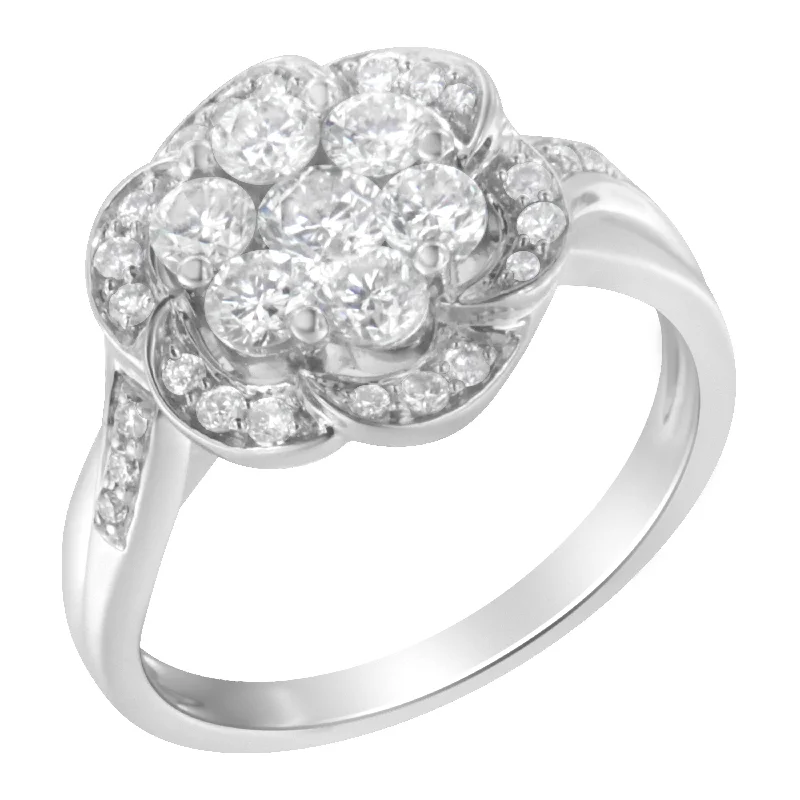 Women’s princess cut solitaire engagement rings-14K White Gold Floral Cluster Diamond Ring