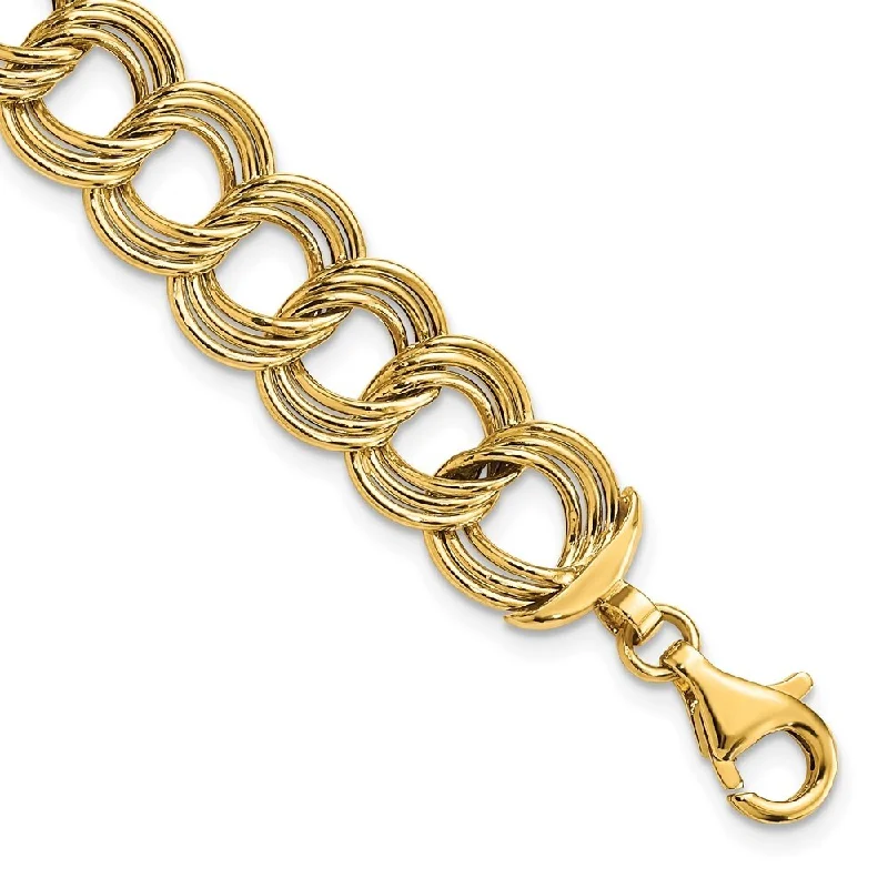 Women’s unique bracelets-14k Yellow Gold Fancy Triple Link Bracelet, 7.5" (W-11.8mm)