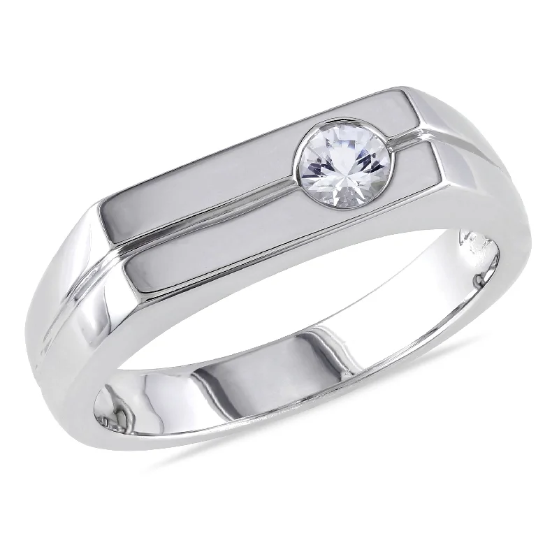 Women’s amethyst rings-Miadora Mens Bezel Set White Sapphire Ring in Sterling Silver