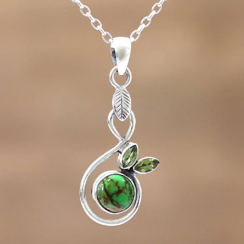 Women’s eternity diamond rings-Handmade Sterling Silver 'Spring Beauty' Peridot Turquoise Necklace (India)