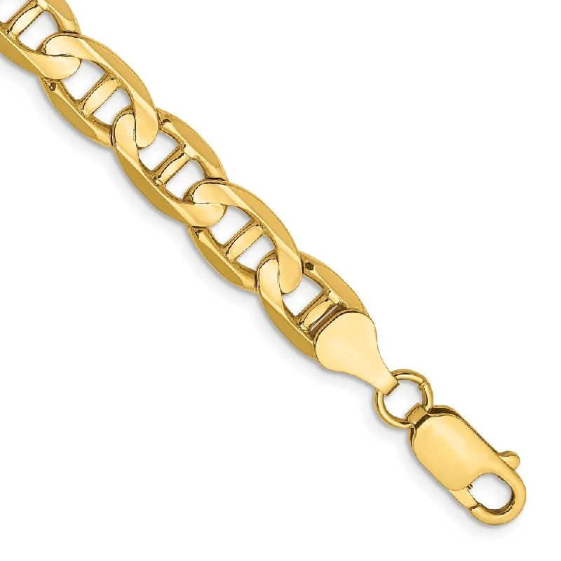 Women’s sparkly charm bracelets-14k Yellow Gold 7mm Concave Anchor Chain Bracelet, 7"