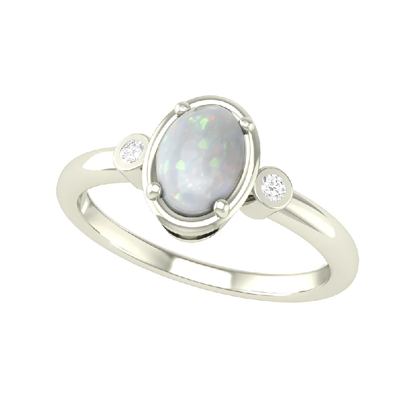 Women’s halo engagement rings-10kt White Gold Opal And Diamond Ring