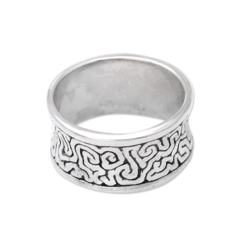 Women’s gold-plated rings-Novica Handmade In A Labyrinth Men'S Sterling Silver Band Ring