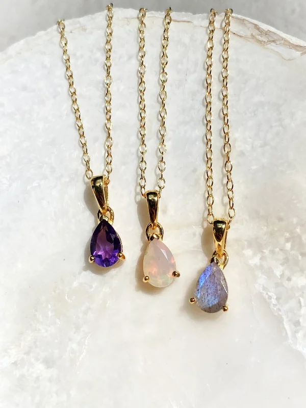 Women’s sparkling necklaces-Pear Cut Gemstone Necklace