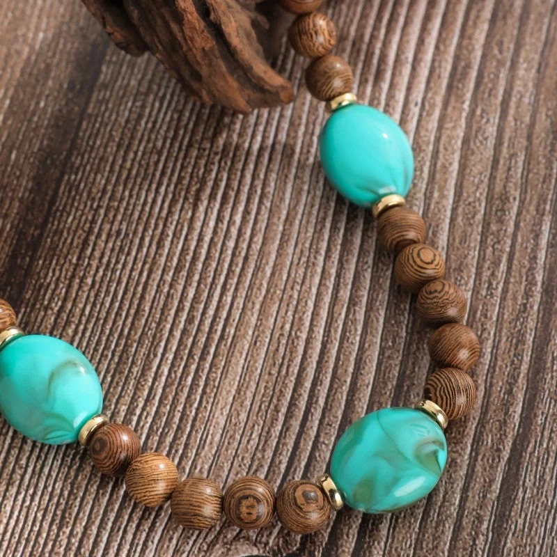 Women’s choker necklaces-Retro Color Block Arylic Wood Beaded Women's Necklace