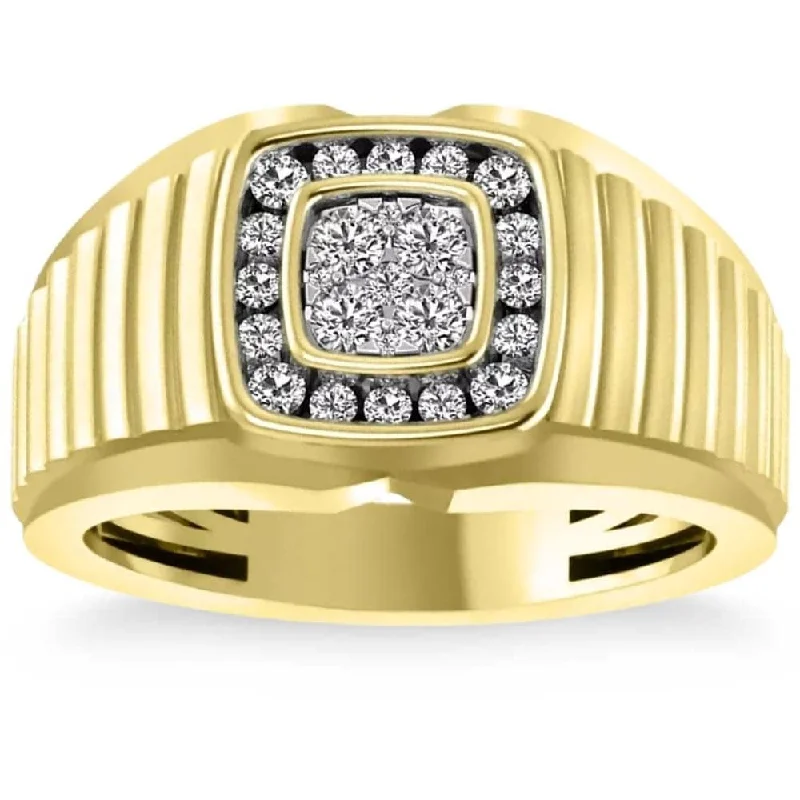 Women’s pearl rings-1/2 Ct Mens Diamond Ring Wide Polished Anniversary Band Yellow Gold