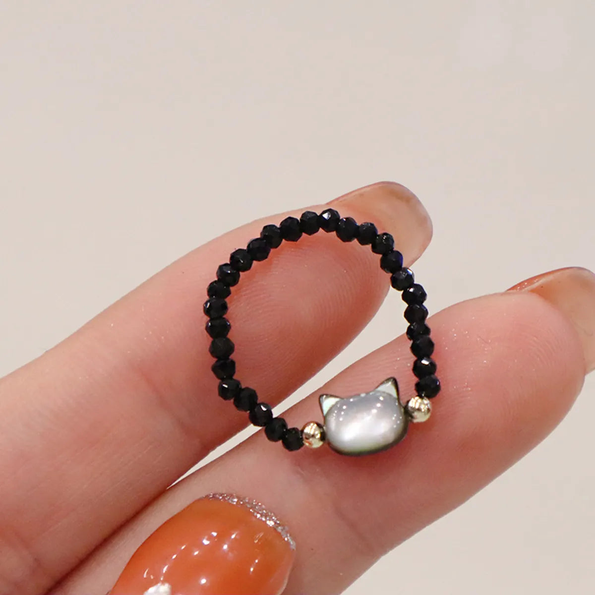 Black Crystal Panther Cat Stretch Ring