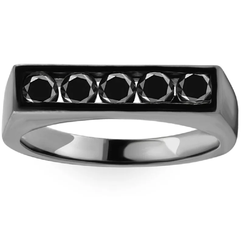 Women’s classic rings-1Ct Black Diamond 5-Stone Men's Ring in Black Gold