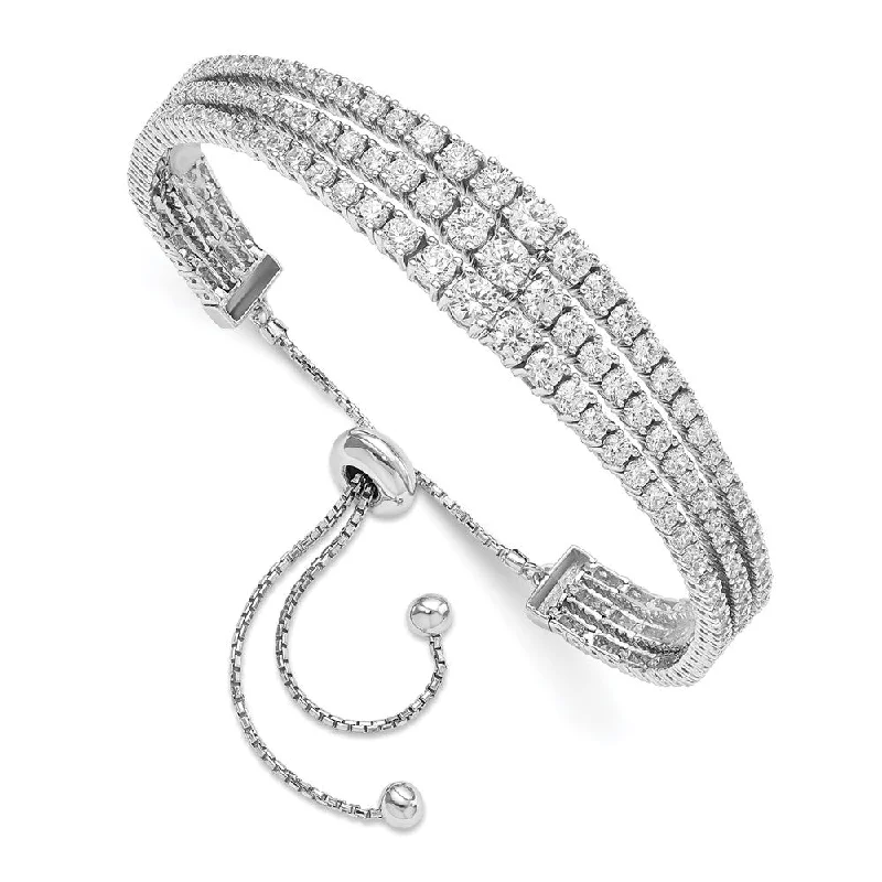 Women’s stylish cuff bracelets-Sterling Silver Rhodium-plated Graduated CZ 3 Strand Adjustable Bracelet-WBC-QG4179