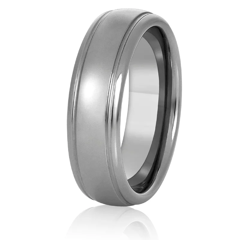 Women’s gemstone rings-Men's Grooved and Polished Domed Tungsten Ring (7mm)